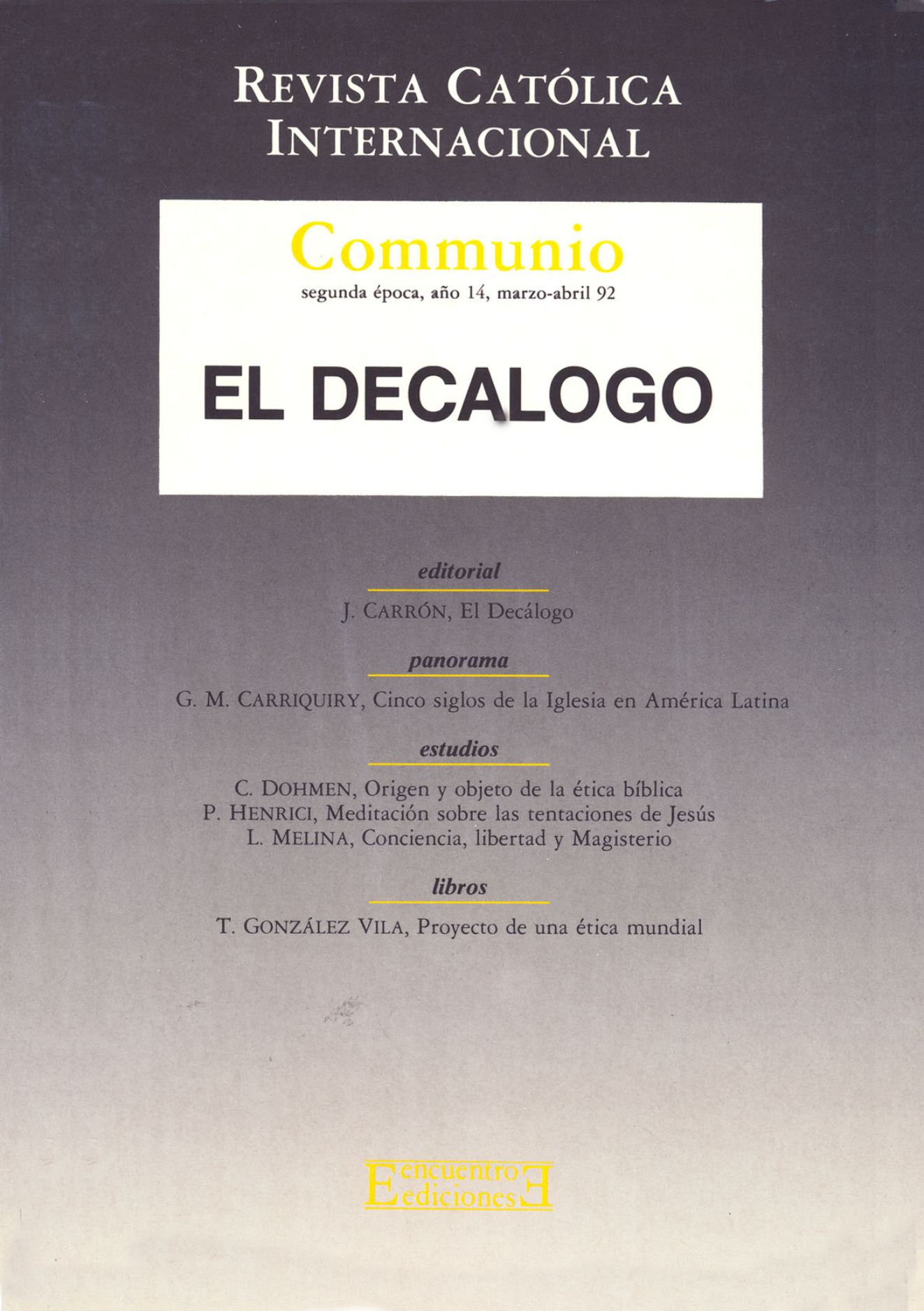 Capa Revista Communio - Ética, Bíblia