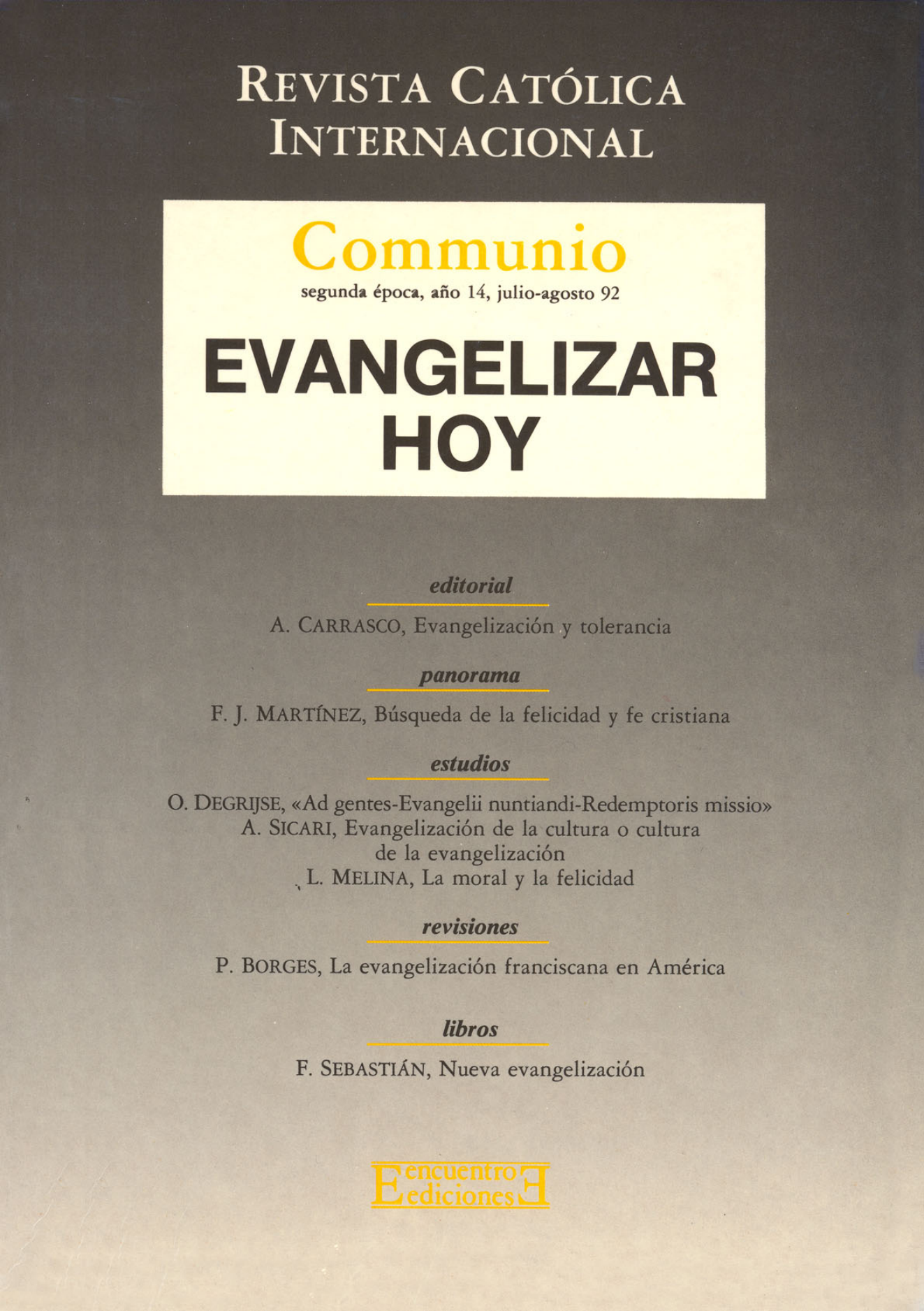 Capa Revista Communio - Evangelização, Teologia