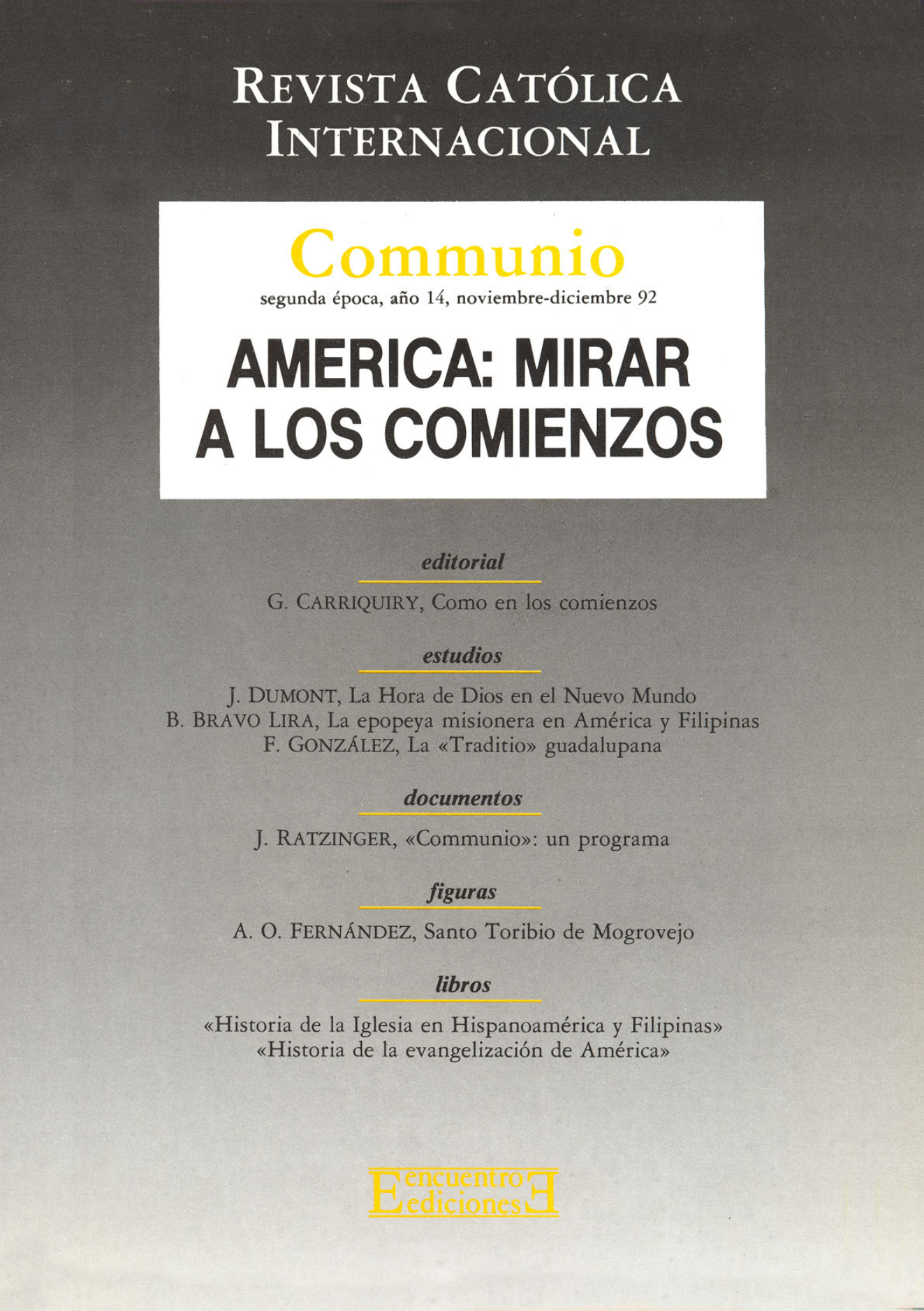 Capa Revista Communio - História, Evangelização
