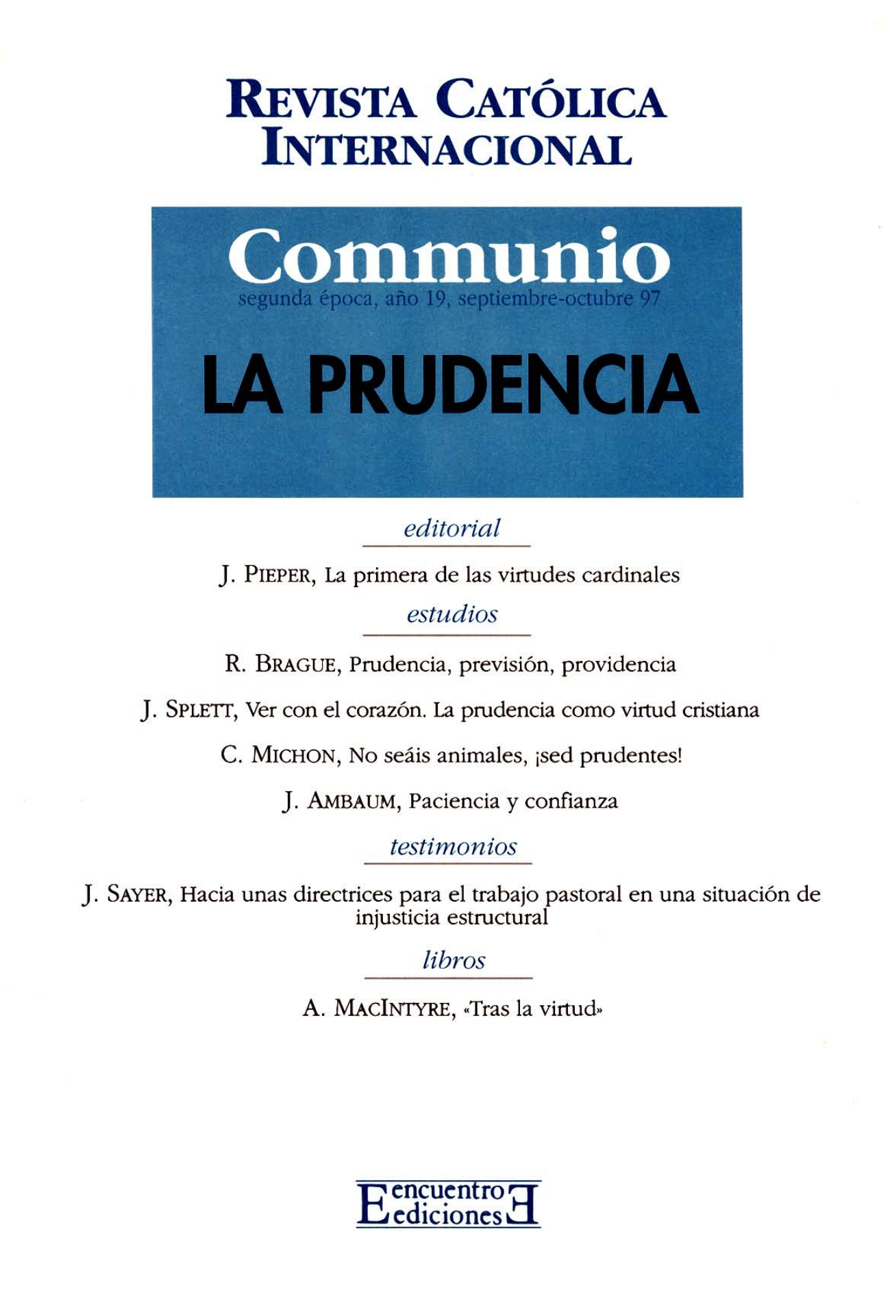 Capa Revista Communio - Espiritualidade, Filosofia