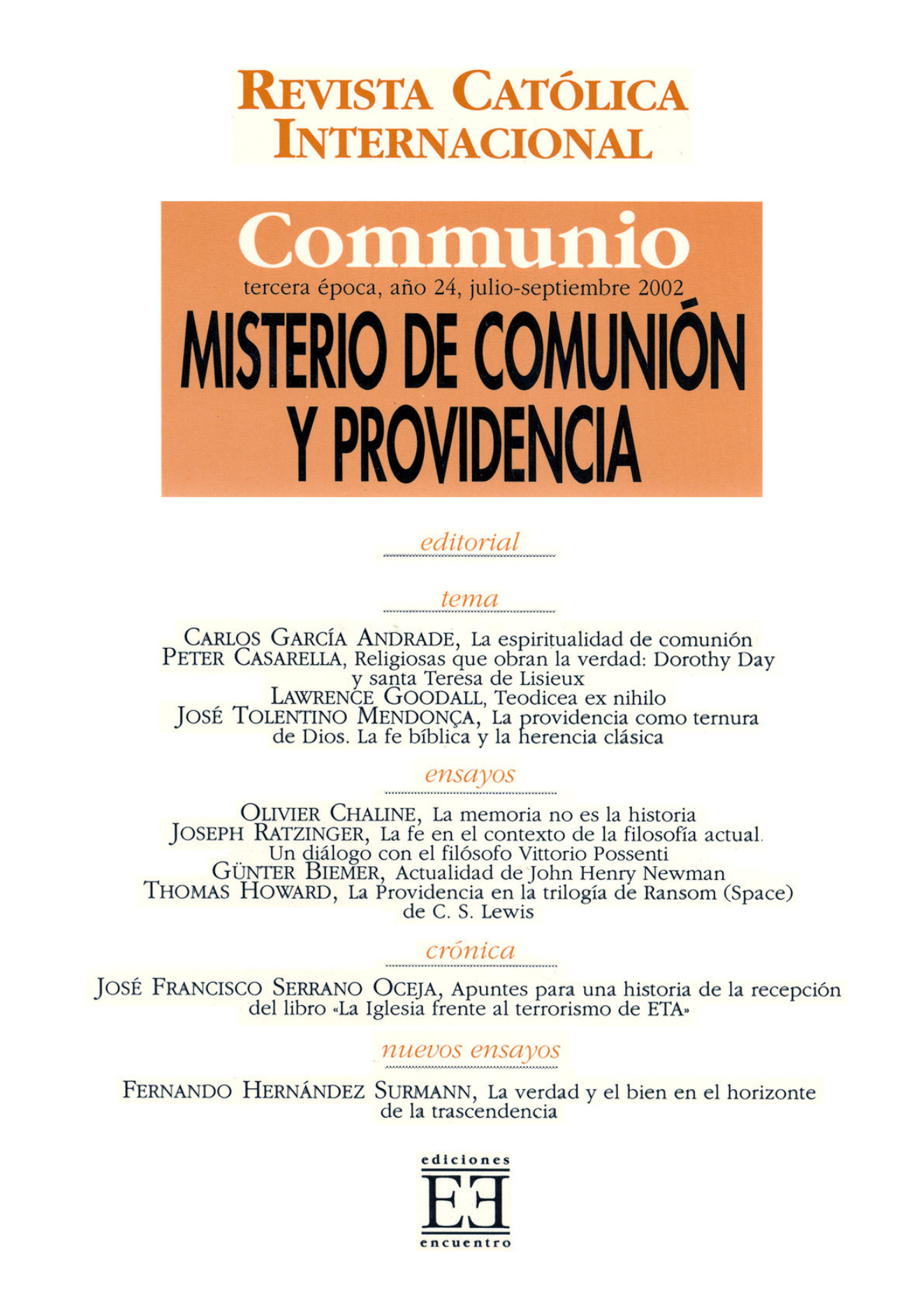 Capa Revista Communio - Eclesiologia, Teologia