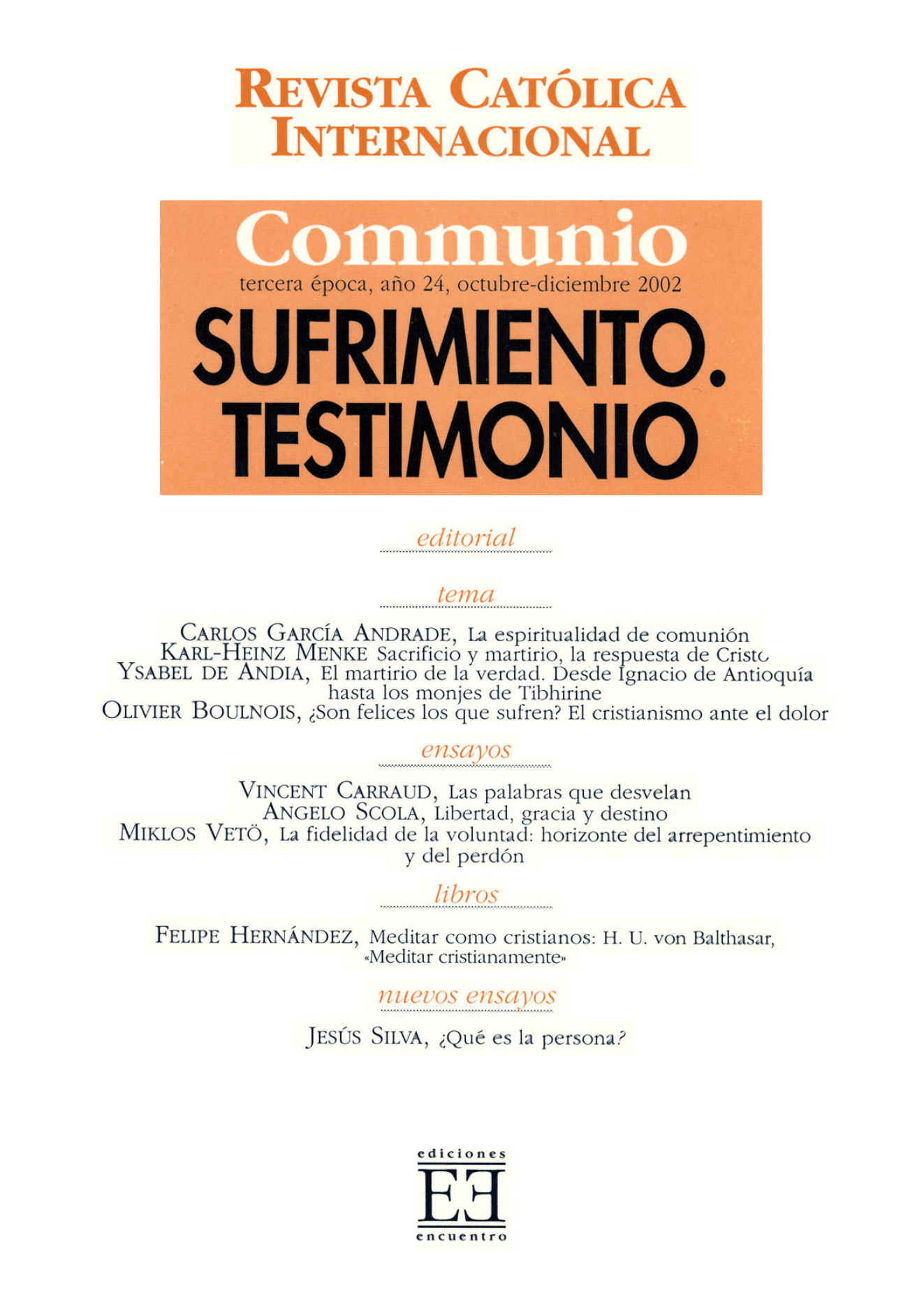 Capa Revista Communio - Espiritualidade, Teologia