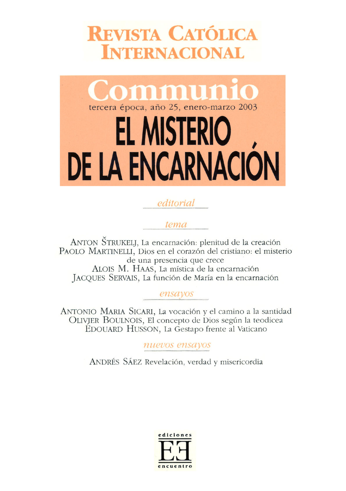 Capa Revista Communio - Teologia, Espiritualidade