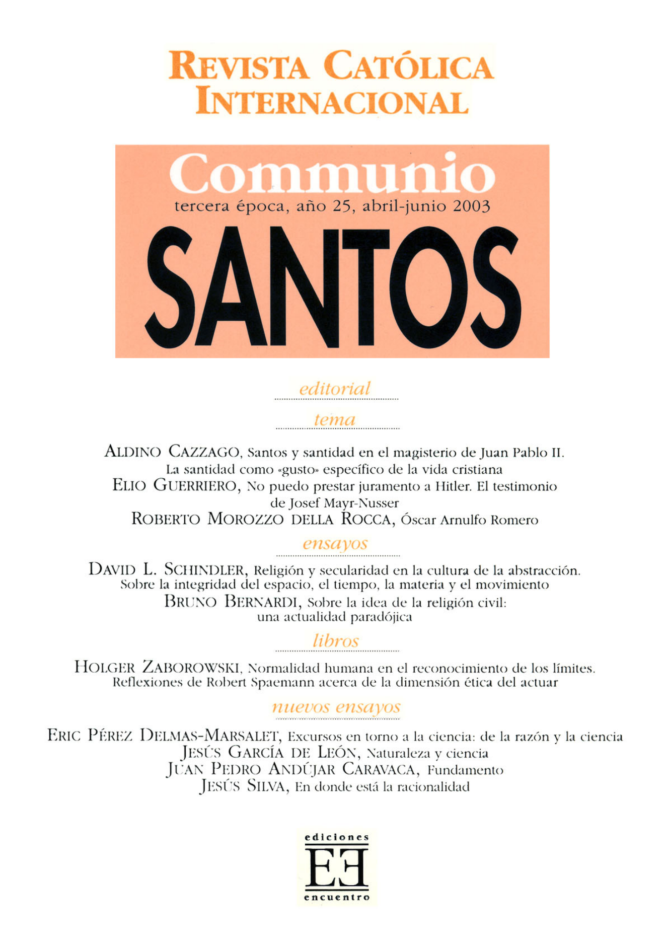 Capa Revista Communio - Espiritualidade, Sociedade