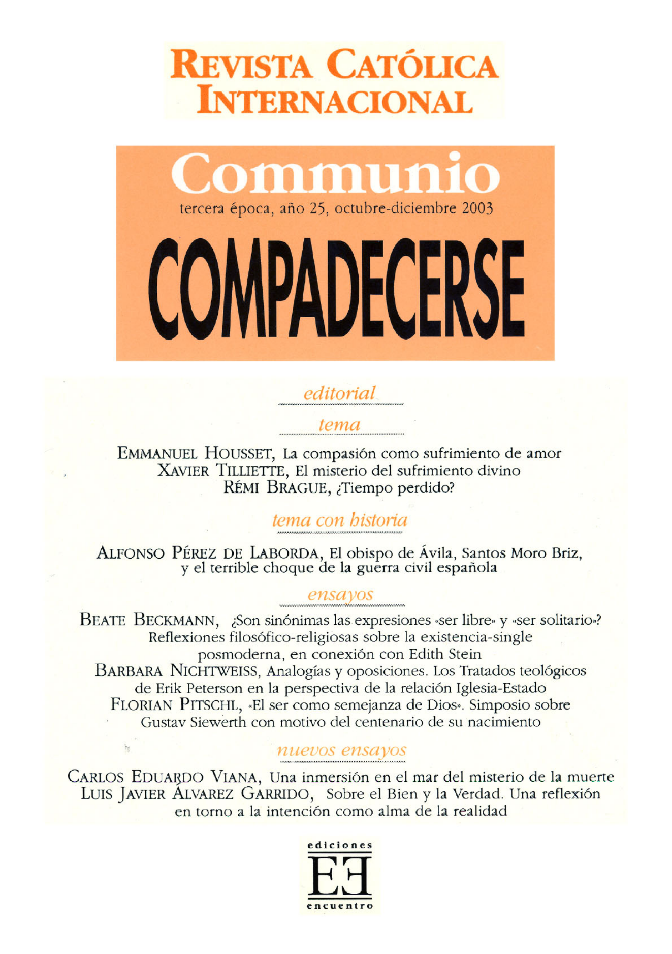 Capa Revista Communio - Espiritualidade, História